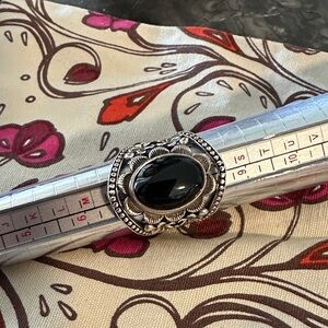 Elegant Silver and Black Onyx Women's Ring Sz 8